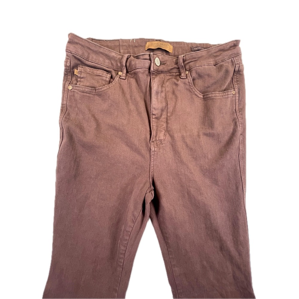 Judy Blue Garment Dyed Raw Hem Flare 13/31 Brown High Rise Stretch Jeans - Picture 3 of 12